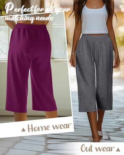 Neer Women's Wide Leg Yoga Capri Pants Loose Cotton Joggers with Pockets